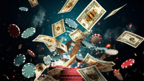 Bank notes floating in the air